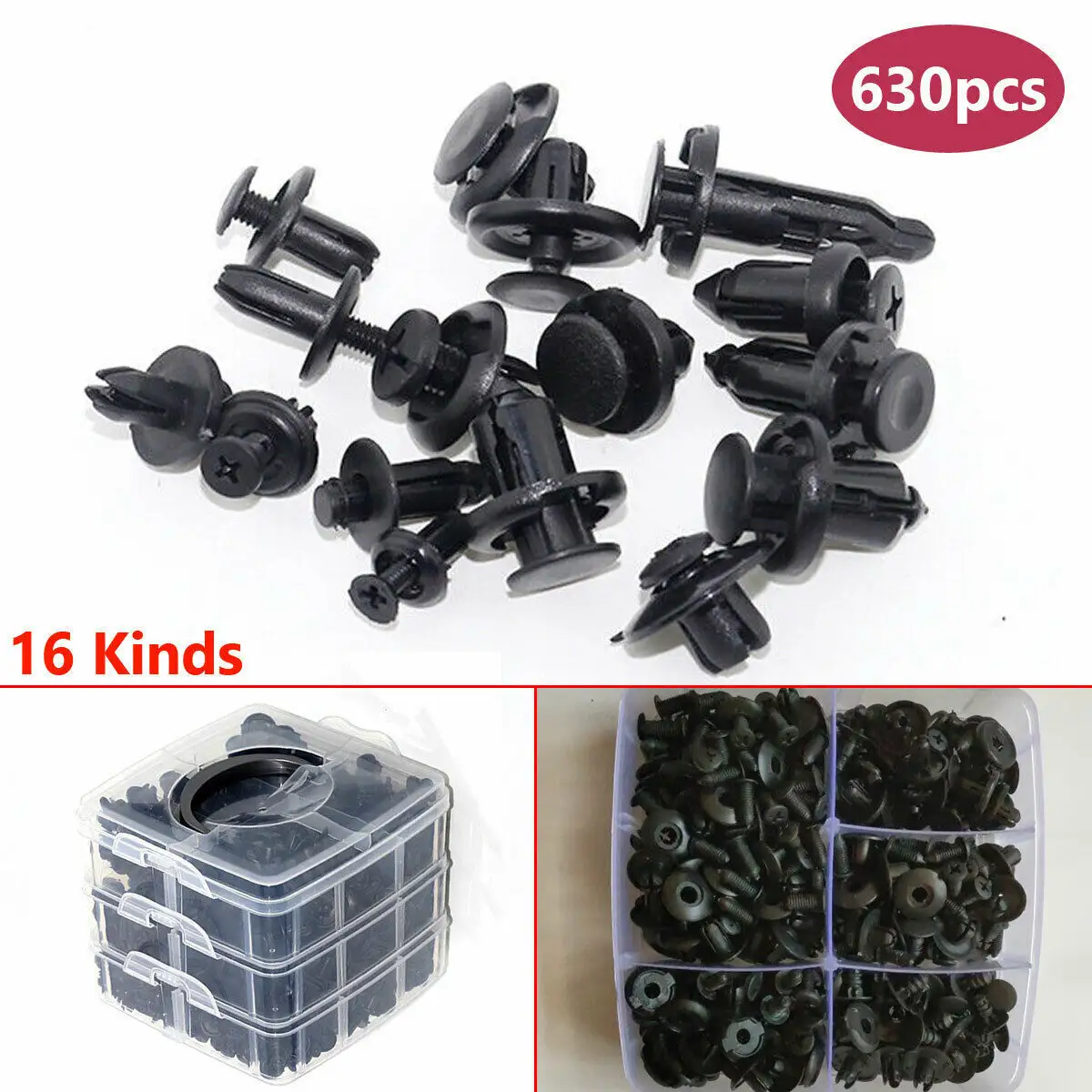 Hot Sale 630Pcs Auto Body Plastic Puntpin Klinknagel Bevestigingsmiddelen Trim Panel Moulding Auto Clips