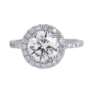 Anillo de compromiso de diamante de corte brillante de 11mm | Anillo de plata de ley chapado en oro de 18 quilates con banda Halo Pave | Aniversario de bodas nupciales - Product Image 1