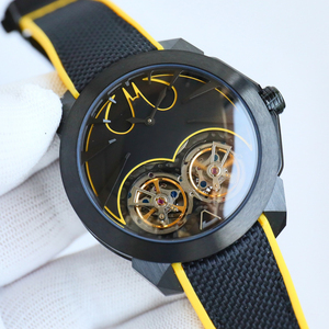 Montre de sport jaune pour motard en acier inoxydable avec bracelet en caoutchouc confortable, mouvement tourbillon résistant aux chocs - Product Image 5