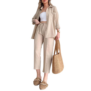 Ensemble deux pièces pour femmes, chemise décontractée unie ample et pantalon de sport Harlem, tendance automne - Product Image 5