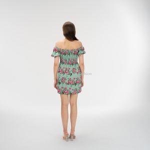 Robe florale pour femmes, personnalisée, épaules dénudées, manches courtes, coupe évasée, robe d'été décontractée - Product Image 3