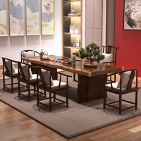Massivholz-Esstisch & Teetisch-Set im Zen-inspirierten chinesischen Stil, Couchtisch und Stühle im italienischen Minimalismus-Design für Zuhause und Büro
