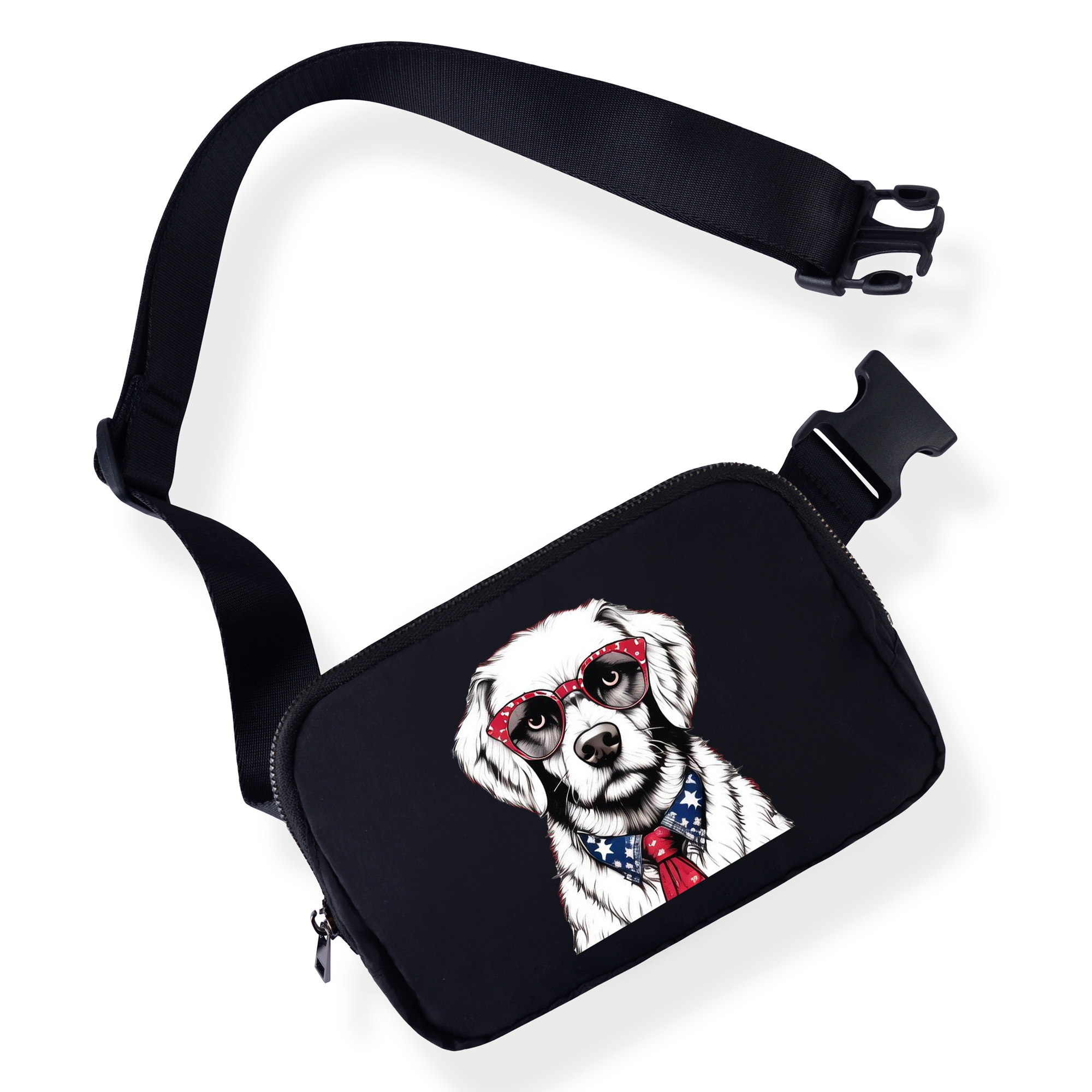 Dog Nylon Zipper Waterproof Crossbody Sports Gym Waist Bag