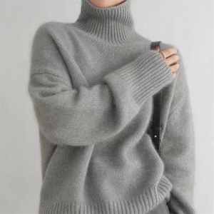 Pull-over en tricot polyvalent à col haut épaissi pour femmes, style <span class=keywords><strong>d</strong></span>écontracté, pour l'automne et l'hiver - Product Image 2