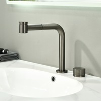 Robinet de lavabo de salle de bain moderne en cuivre, à double trou, pour lavabo séparé, avec douchette extractible, eau chaude et froide, rotatif, anti-éclaboussures, bec aérateur