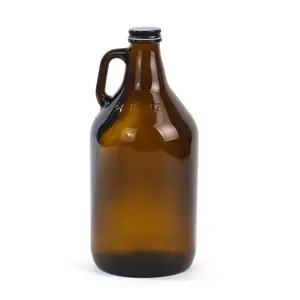 Stokta yarım galon özel amber baskılı koyu bira 64oz cam growler