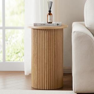 Tavolino <span class=keywords><strong>Rotondo</strong></span> da Divano in Legno Scanalato, Tavolino da Caffè per Soggiorno, Comodino - Product Image 6