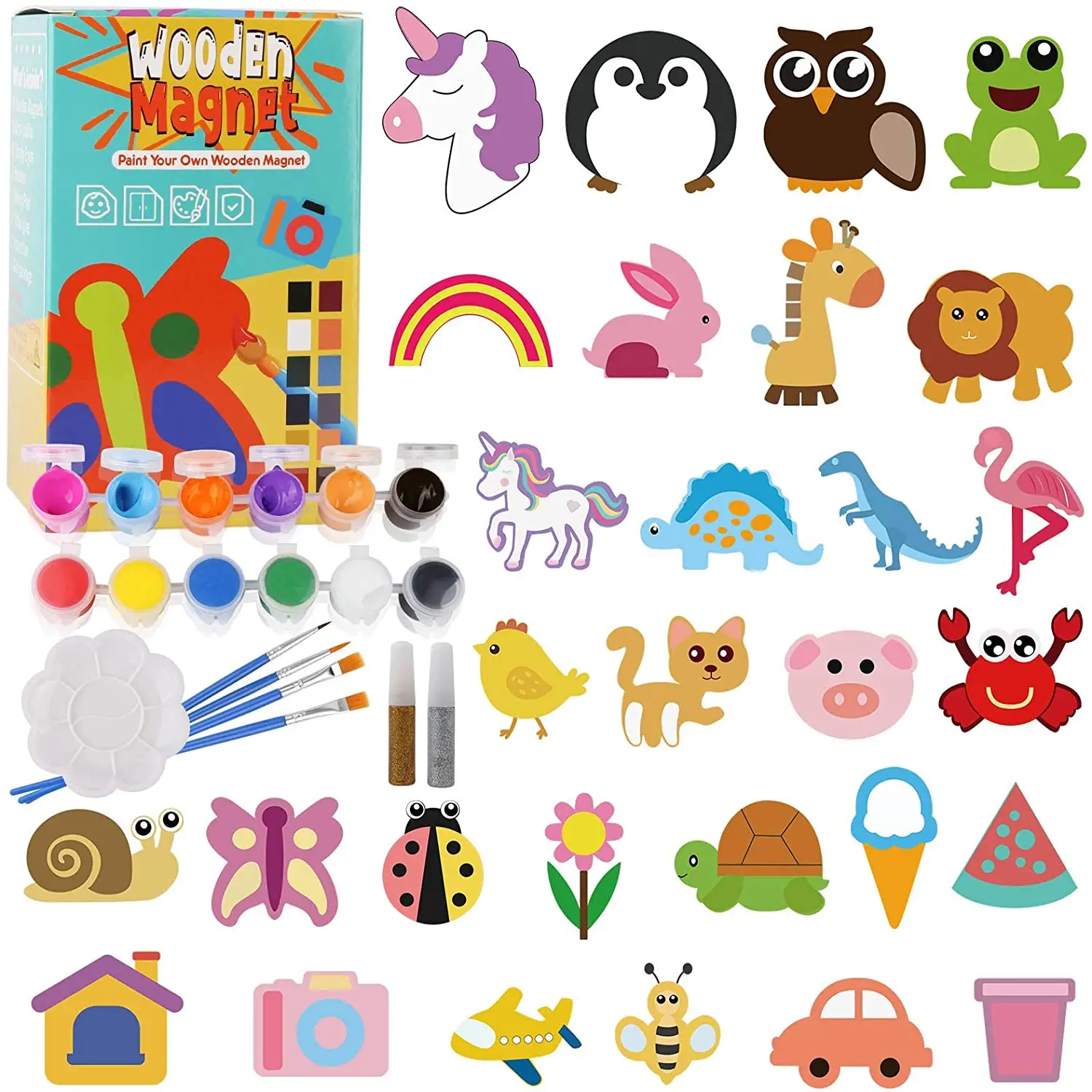 30 Stuks Gegraveerde Dinosaurus Eenhoorn Flamingo Uitsparing Hout Schilderen Craft Kit Art Kits Voor Kinderen Verf Magneet Art En craft