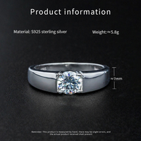 Bague en moissanite simple 1ct VVS couleur D en argent 925 pour homme et femme, bague de fiançailles et de mariage, prête à être expédiée