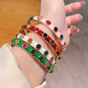 Fashion Bangle Colorful Enamel Zinc Alloy <b>Bracelet</b> Women's Jewelry Gift Pink <b>Red</b> White Green Water Drop Shape Ring Design - Product Image 1
