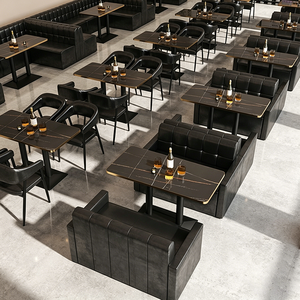 Móveis Modernos para Lounge de Hotel e Restaurante, Sofá para Bar e Clube Noturno, Conjunto de Cadeiras e Mesas em Forma de U e L em Couro PU e Metal - Product Image 6