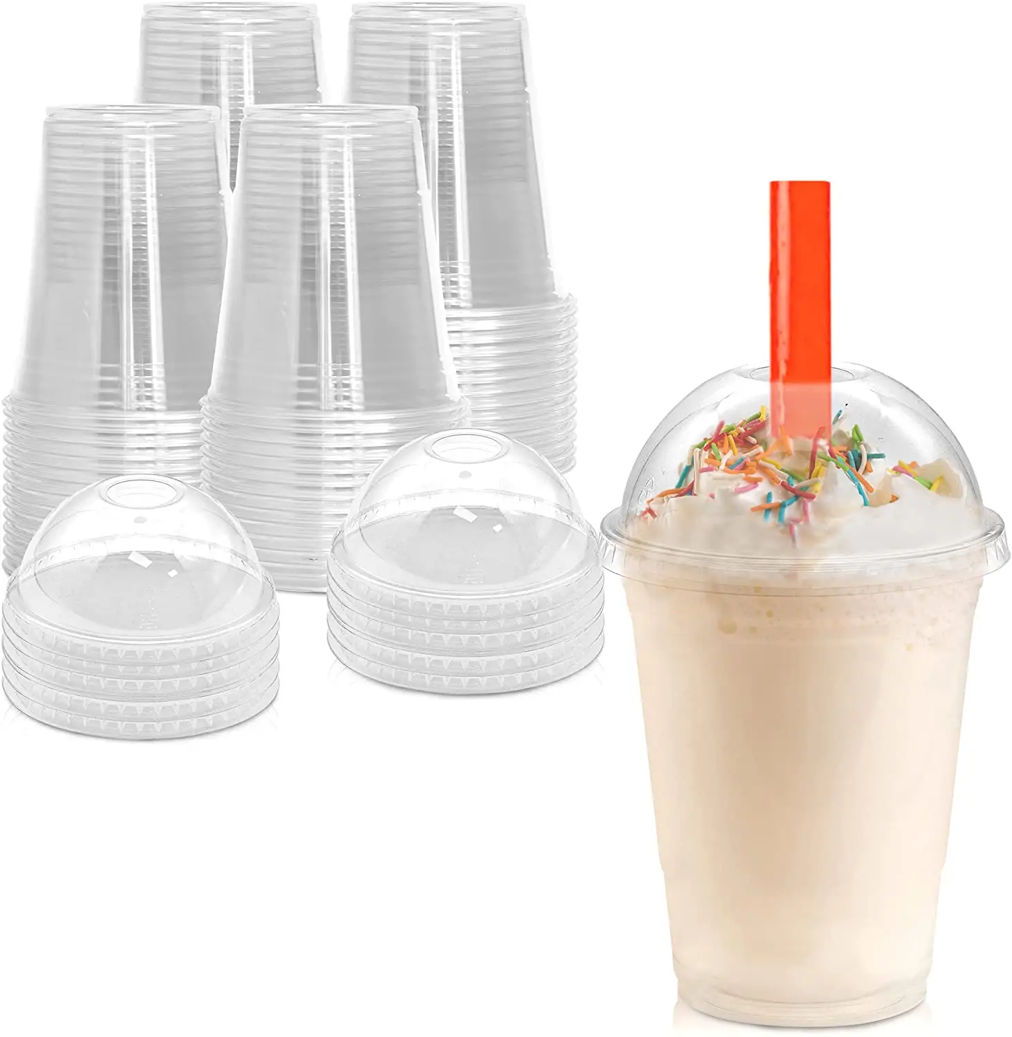 16 oz BPA Free Clear Plastic Cup mit Kuppel deckel für Iced Cold Drink Kaffee Tee Saft Smoothie Bubble Boba, Einweg, Medium Siz