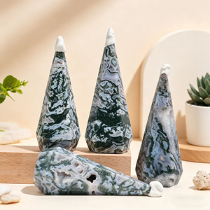 Torre di Cristallo in Agata Muschiata Naturale Intagliata a Mano, <span class=keywords><strong>Obelisco</strong></span> Curativo per Reiki, Regalo e Decorazione Casa - Product Image 1