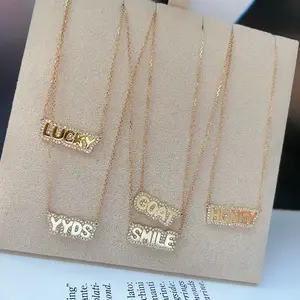 18K Solid Rose Gold Natural Diamond LUCKY SMILE HONEY Letter Name Custom personalized Charm Pendant Necklace