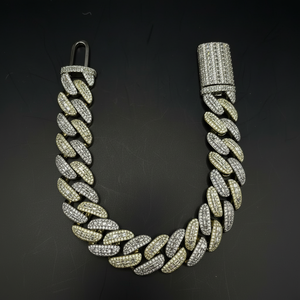 Personnalisé Fine Hip Hop 12mm Bubble Cuban Curb Link Bracelet Hommes 925 Starling Silver Two Tone Plaqué Or Moissanite Bracelet - Product Image 1