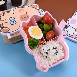 Boîte à lunch en plastique mignonne à motif de dessin animé pour enfants, avec compartiments séparés, compatible micro-ondes, couverts inclus, conception de conservation des aliments - Product Image 4