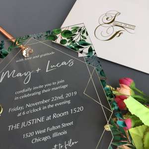 Photos polychromes personnalisées de conception de luxe imprimant l'<span class=keywords><strong>invitation</strong></span> de mariage acrylique - Product Image 4