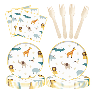Juego de vajilla desechable de papel con temática de la selva y animales de safari DAMAI para fiestas infantiles - Product Image 3