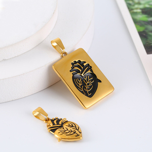2pcs/set Vintage Jewelry Stainless Steel Couple Statement <b>Anatomical</b> <b>Heart</b> Punk Rectangle Pendant - Product Image 6