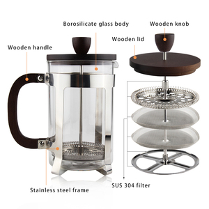 Cafetière à piston 350 ml en verre borosilicate avec poignée en bambou, couvercle en bois, <span class=keywords><strong>filtre</strong></span> SUS304, logo personnalisé, cadeau - Product Image 3