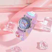 Nouvelle montre à quartz pour enfants, motif de dessin animé écologique, licorne violette, bracelet en silicone 3D, ensemble de bracelets en perles arc-en-ciel