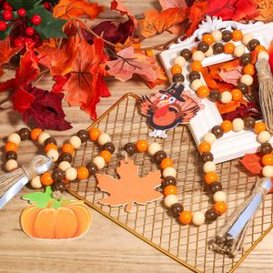 Factory Price Reusable Indoor Use Fall Autumn Home Party Tray Decor Thanksgiving <strong>Wooden</strong> Bead Garland Tassel Leaf <strong>Pumpkin</strong> Turkey - Product Image 3
