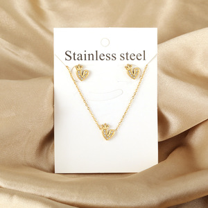 Conjunto de Joyería de Acero Inoxidable para Mujer, Collar y Aretes con Colgante de Estrella, Corona y Corazón con Circonita, Cadena para Clavícula, Conjunto de Moda para Fiesta - Product Image 3