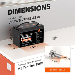 แบตเตอรี่ลิเธียมฟอสเฟตแบบชาร์จไฟได้สำหรับพลังงานแสงอาทิตย์ 24V/25.6V 100Ah/200Ah สำหรับรถยนต์ไฟฟ้า (EV)  แบบ Lipo4 LFP - Product Image 2