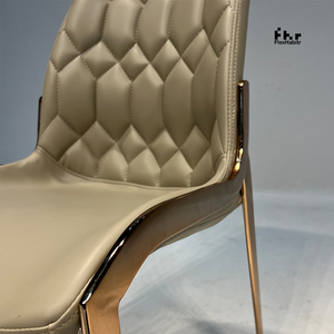Modern Khaki PU Leather Dining Chair Diamond Quilted Back Polished Gold Metal Legs for Hotel Restaurant - Product Image 4