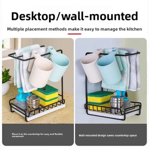Kitchen Metal L-Shaped Rag Rack Draining Rack Punch-Free Wall-Mounted Sponge <strong>Towel</strong> Holder <strong>Storage</strong> Shelving <strong>Unit</strong> - Product Image 5