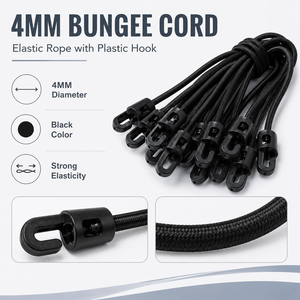 Cordon élastique de 4 mm avec crochet en plastique, corde élastique noire, noyau en latex, revêtement tressé en polyester, vente en gros - Product Image 2