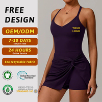 Vestido Deportivo OEM Personalizado para Mujer, para Tenis o Golf, Cuello en V, Tirantes Cruzados, Sin Mangas, Falda con Nudo Retorcido, Mono Deportivo de Una Pieza, Venta al Por Mayor