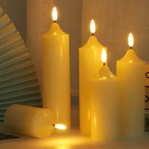 내부 크리스마스 장식 램프 불꽃 LED 캔들 램프 배터리 작동 실제 왁스 캔들 기둥 깜박임 빛