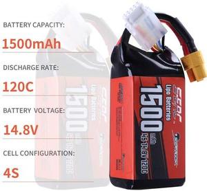 Baterai Lipo Sunpadow 4S 14.8V 1500mAh 120C Soft Pack dengan Konektor XT60 untuk RC FPV 2 Paket - Product Image 2