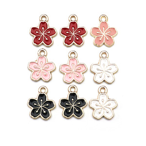 Colgantes de flor de cerezo de aleación de zinc esmaltados para la fabricación de pendientes, accesorios de joyería F0148 - Product Image 1