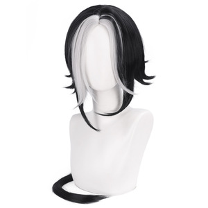 La parrucca cosplay di Main Saint Da Yongjie Wujian <span class=keywords><strong>Wuchen</strong></span> presenta un cuoio capelluto intrecciato in bianco e nero con una coda di cavallo bassa e rialzata. - Product Image 2