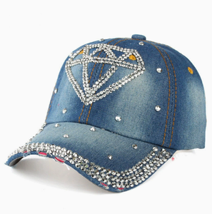 Casquette de baseball en jean tendance ornée de strass étincelants, effet vieilli, cloutée, en coton délavé, protection solaire extérieure - Product Image 6