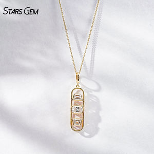 StarsGem Fine Jewelry 18K Solid Gold Vintage Rhodium Plated Lab Grown Diamond Three-<b>Stone</b> Pendant 2ct Cushion Cut Bezel Necklace - Product Image 5