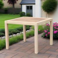 Meubles de jardin de loisirs Table de dessus carrée en bois de teck en rotin Table de salle à manger carrée de patio en rotin Table de dîner en osier tissée