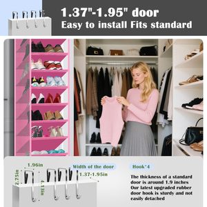 Over The Door <b>Shoe</b> Organizer 10 Pockets Pink Hanging Rack For <b>Shoes</b> Behind Door Wall Storage Mesh Fabric <b>Hook</b> Type - Product Image 5