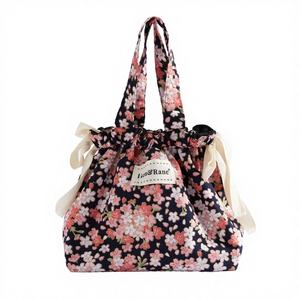 Bolsos de Diseño para Niñas, Estampado Floral Sakura, 100% Algodón, Bolsa de Lona de 10 oz, Bolsa de Mano Casual con Doble Cordón para Padres e Hijos - Product Image 1