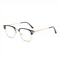 Gafas de Miopía con Protección Anti-Luz Azul, Metálicas, Cuadradas, Diseño Sólido de Media Montura, para Hombre, Uso Profesional, 9612
