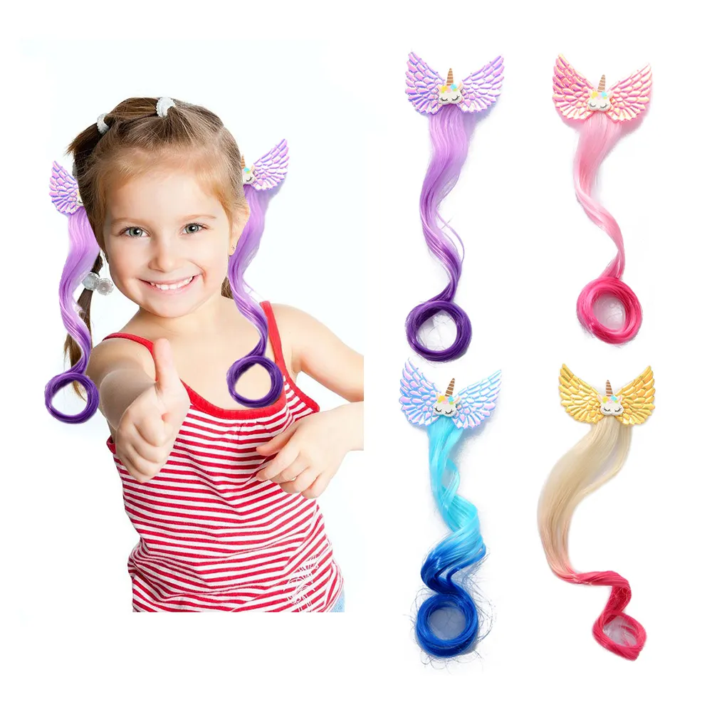 Shinein 20 inç kızlar saç örgü Hairpieces sentetik renkli kız at kuyruğu elastik kravat ile çocuklar için saç ekleme