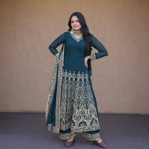 Traje Anarkali con Bordado Dorado, Largo hasta el Suelo, Vestido Tradicional Indio Pakistaní para Bodas, Ropa para Mujer - Product Image 1
