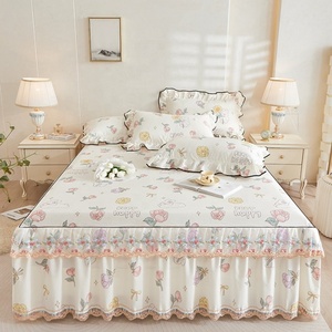 Juego de Tres Piezas de Falda de Cama de Encaje Coreano, 100% Algodón Ecológico, Sábana y Funda de Cama de Verano, Estilo Nórdico para Todas las Estaciones - Product Image 2