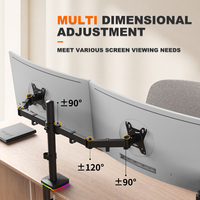 Support double moniteur personnalisé Khcoohoo avec hub intégré, ports RGB réglables, inclinaison de 45°, en acier allié, pour écrans 13-27'', stock 90