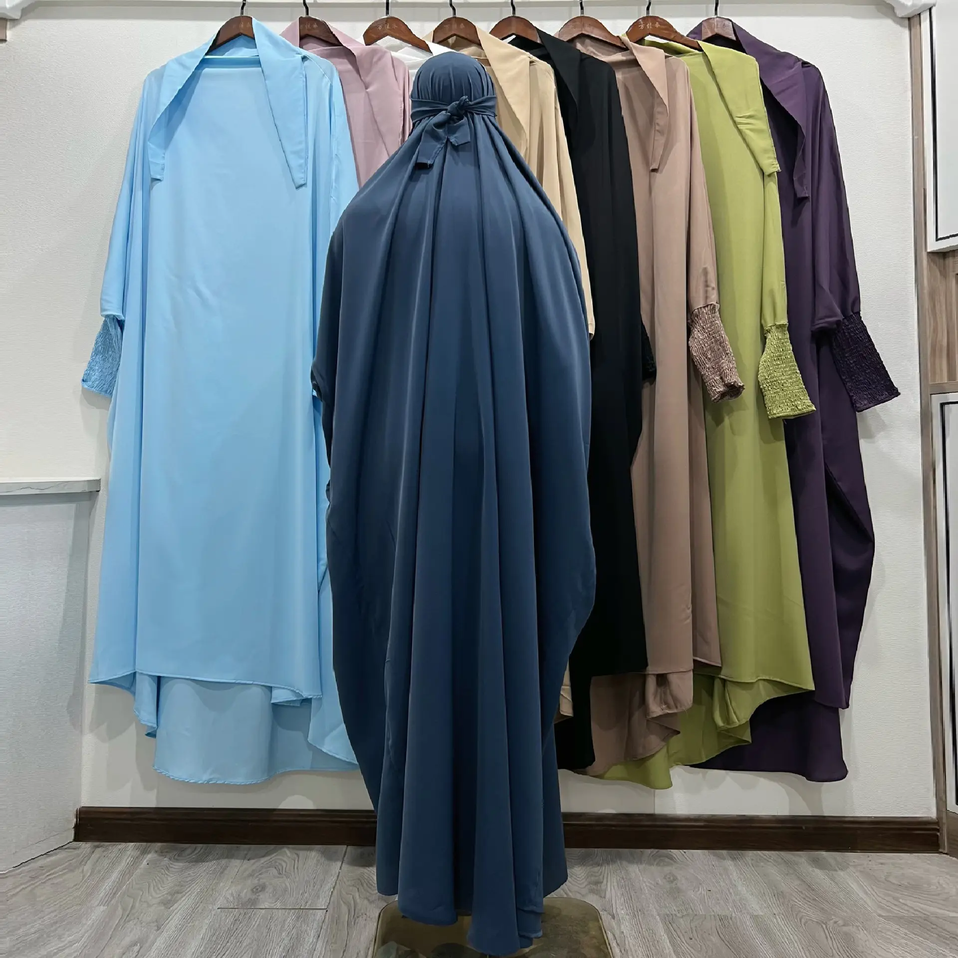 YWQS gaun Abaya panjang warna polos mewah dewasa sejuk poliester jubah digambar tangan terinspirasi gaya Melayu Indonesia Timur Tengah