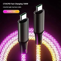 Câble USB Type-C 60W 6A à charge rapide avec lumière LED RGB fluide et gaine en PVC pour écouteurs
