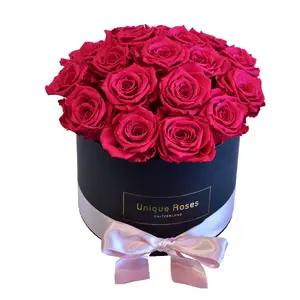 Custom Black Gift Floral Flower Bouquets Luxury Paperboard Packaging Round Boxes For Roses