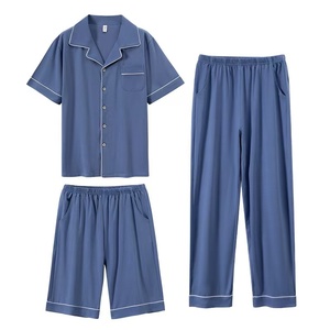 Set <span class=keywords><strong>Pigiama</strong></span> da <span class=keywords><strong>Uomo</strong></span> <span class=keywords><strong>3XL</strong></span> in Cotone 100% Traspirante, Collo Rovesciato, Maniche Lunghe e Pantaloni, Set Casual 3 Pezzi - Product Image 1